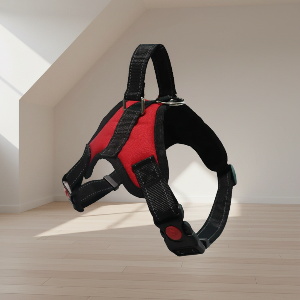 Oxford Padded dog Harness with Leash (Red)