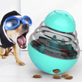 "Dog treat dispensing ball toy in blue"
