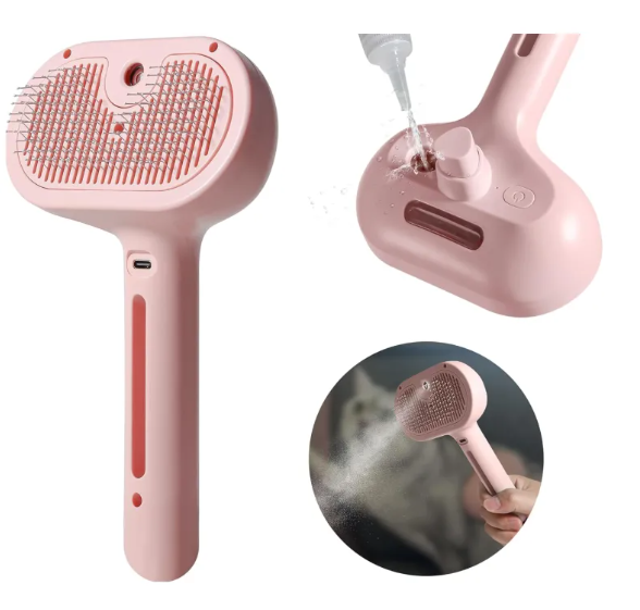 Spray grooming brush with built-in water tank