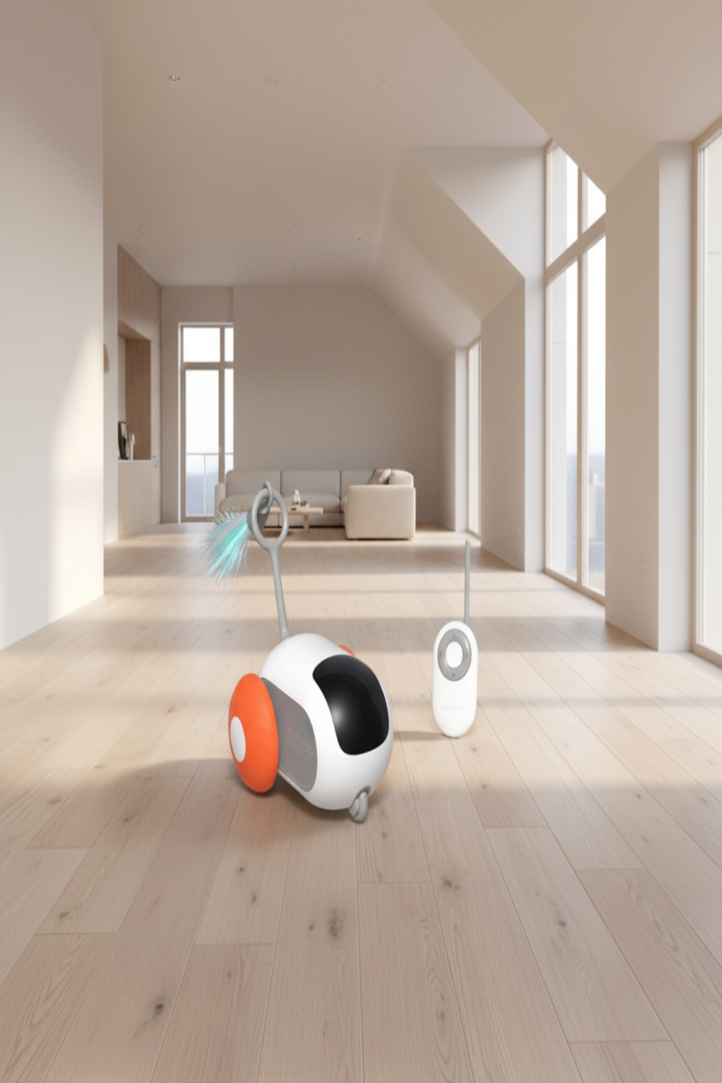 Remote-controlled smart toy car for cats, dual control modes. Color: orange.
