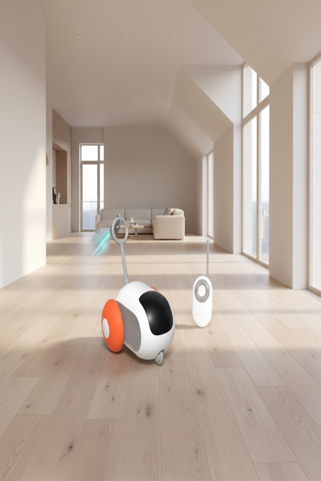 Remote-controlled smart toy car for cats, dual control modes. Color: orange.